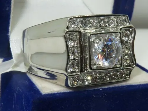Jewellery Kingdom Mens Signet Cz Stainless Steel No Tarnish Ring (Silver)