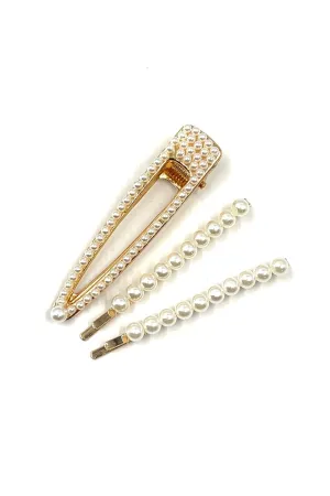 Large Gilded Pearl Hair Clip Set