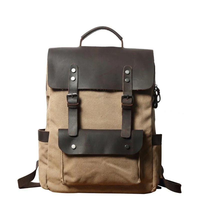 Leather Canvas Backpack 15.6 inch