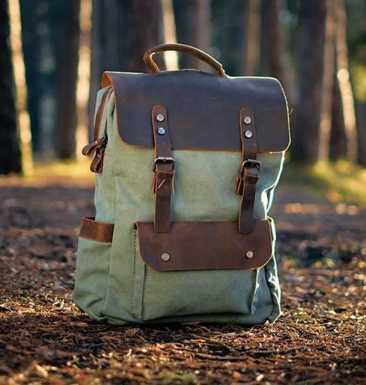 Leather Canvas Backpack 15.6 inch