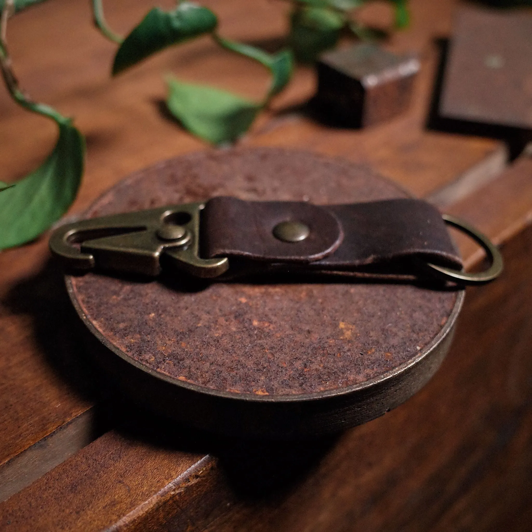 Leather Carabiner Keychain – Dark Brown Edition