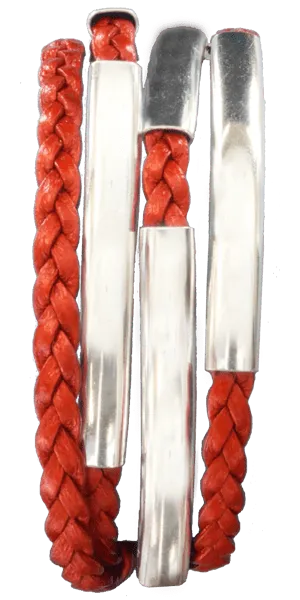 Leather Wrap Bracelet w Silver Crescents the Addison