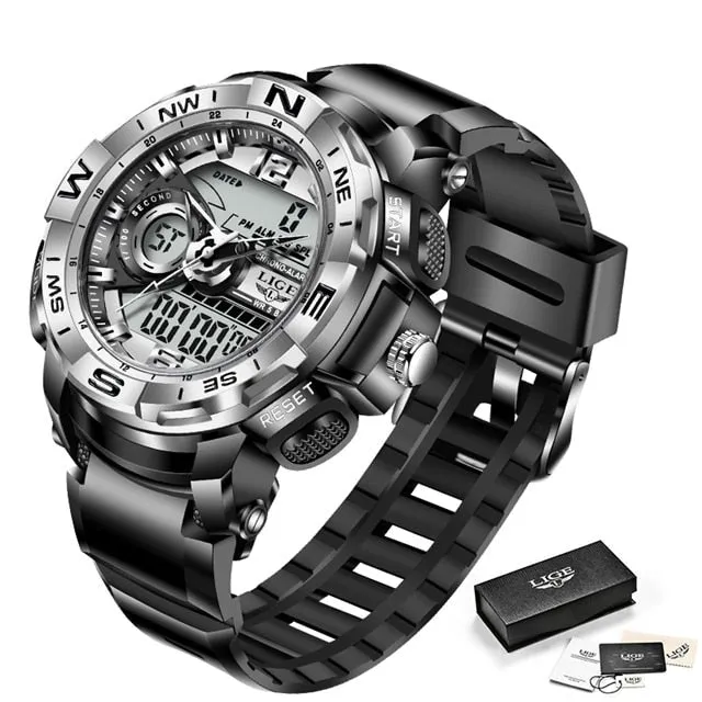 LIGE Men's Military Style Sports Watch with LED & Dual Display