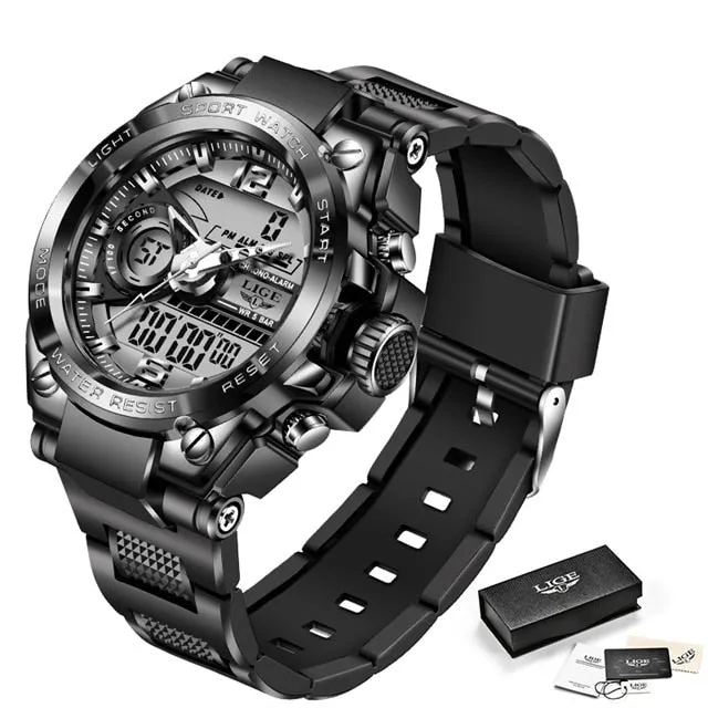 LIGE Men's Military Style Sports Watch with LED & Dual Display