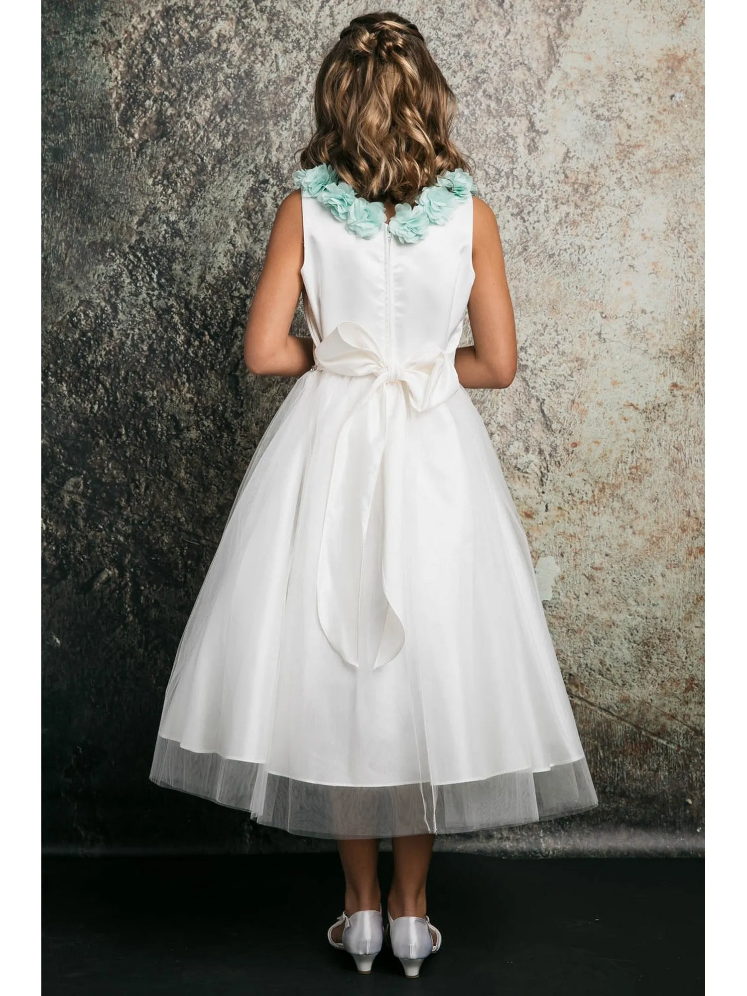 Little Girls Mint Chiffon Floral Brooch Flower Girl Dress 2-6