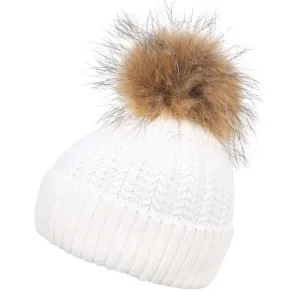 Luxury Wool Fur Pom Pom Hat - White