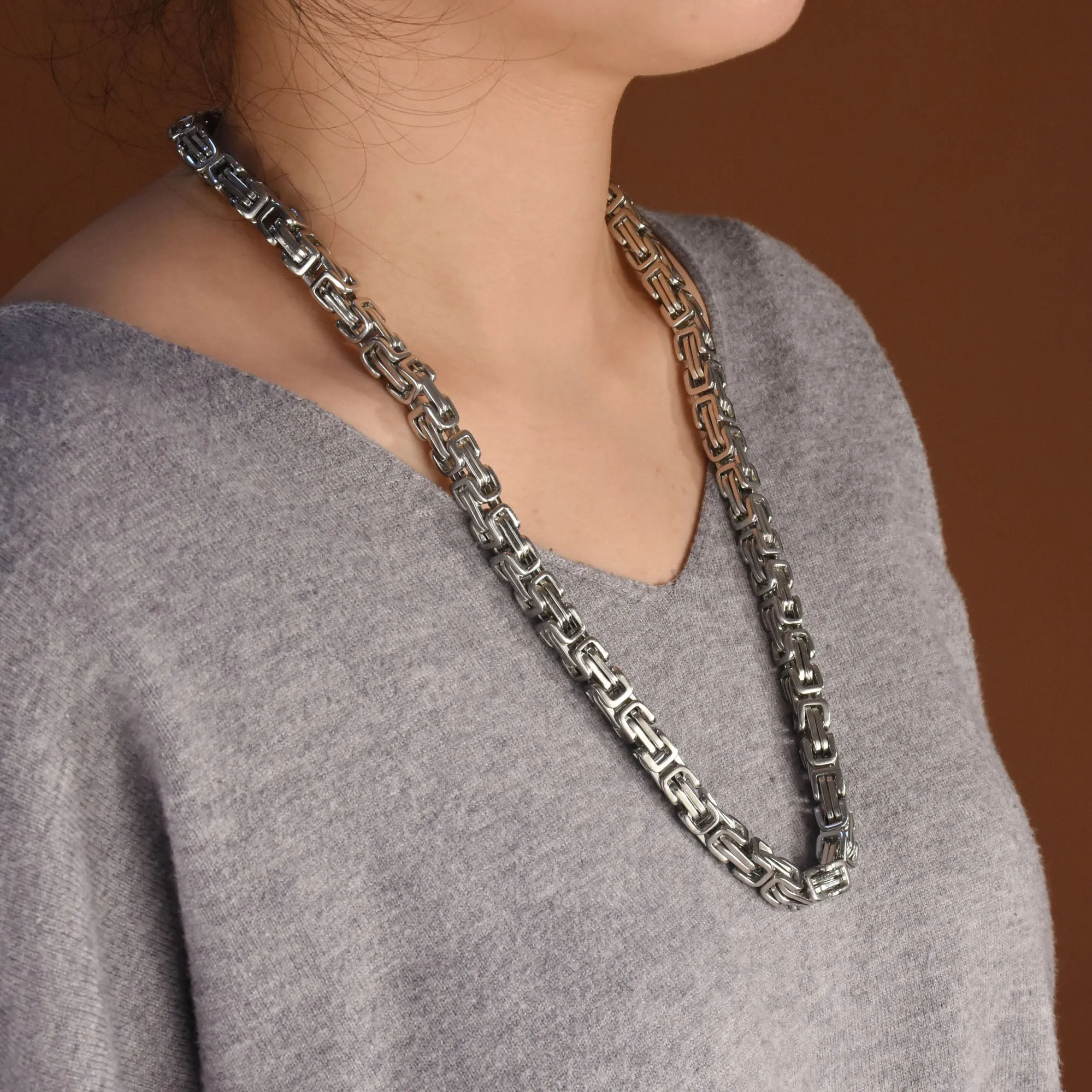 Mechanic Byzantine Biker Necklace for Men Black Gold Silver 20-30 Inch 8MM Chain