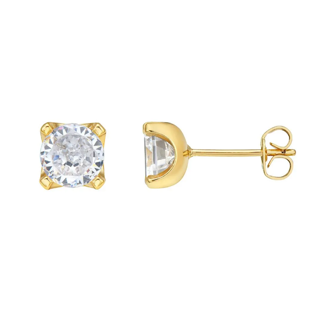 Men's 14k Gold Plated Solitaire Stud Earrings