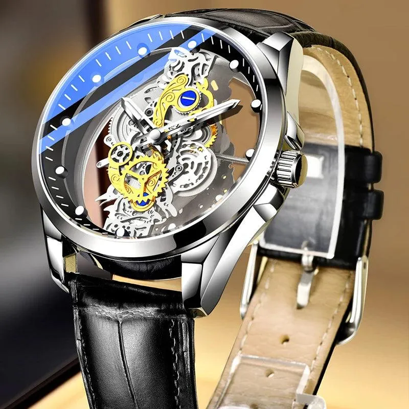 Men's Gold Skeleton Automatic Quartz Watch – Luxury Vintage Design