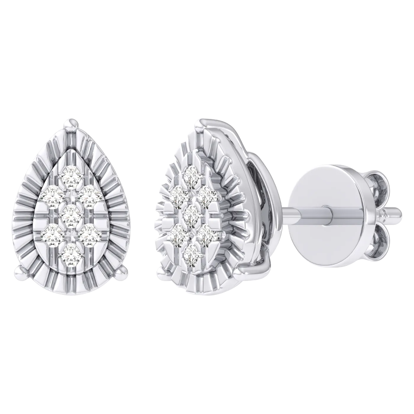 Men's Miracle Plate Pear Shape Diamond Stud Earrings 0.04ct 14K Gold