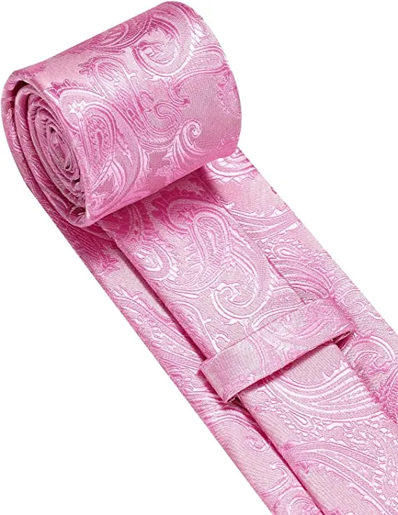Men's Paisley Pink Formal Cufflink Tie Clip Set