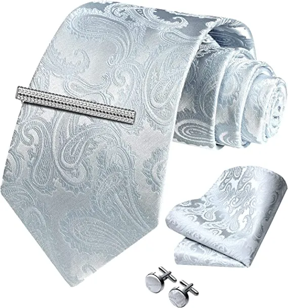 Men's Paisley Pink Formal Cufflink Tie Clip Set