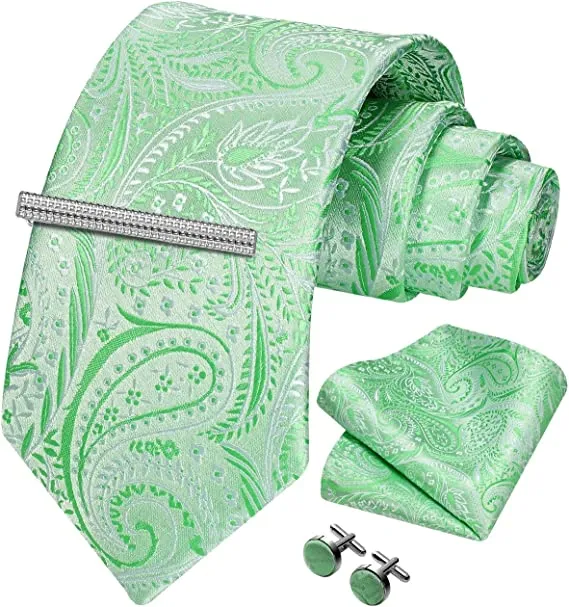 Men's Paisley Pink Formal Cufflink Tie Clip Set