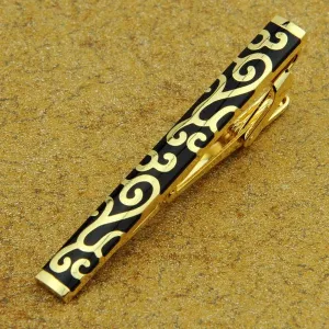 Mens Stainless Steel Gold and Black  Necktie Bar Clip outfits for Men