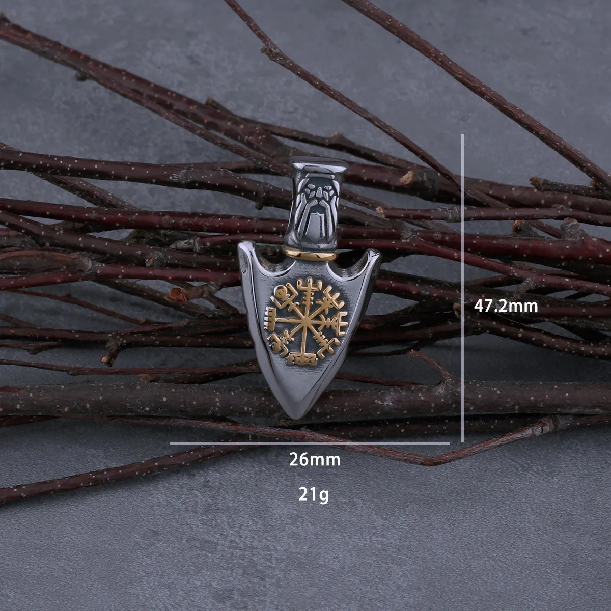 Men's Stainless Steel Vintage Road Sign Compass Awe Helmet Viking Spear Necklace