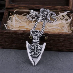 Men's Stainless Steel Vintage Road Sign Compass Awe Helmet Viking Spear Necklace