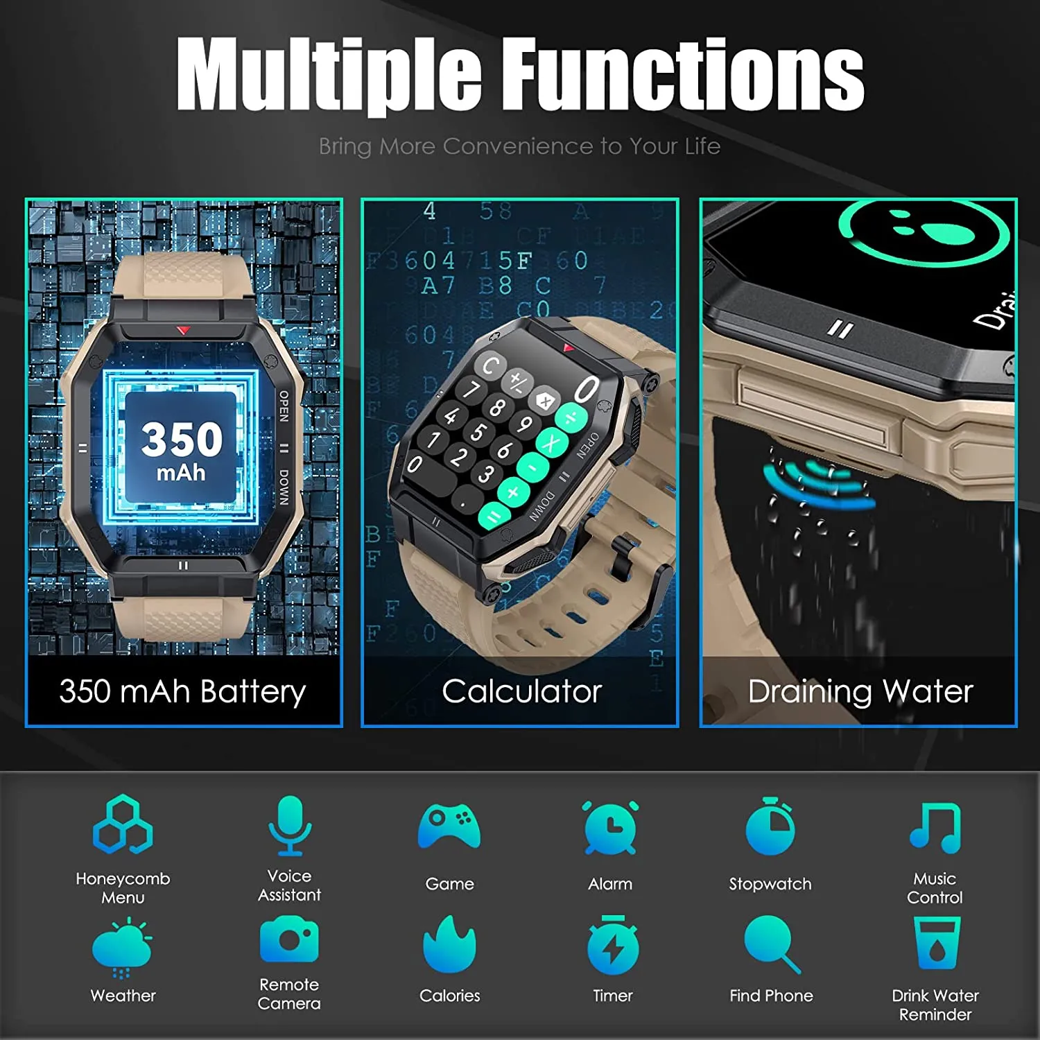 Military Smart Watch for Men with Call (Answer/Make) Outdoor Tactical Sports Watch Rugged 1.85" HD Big Screen Fitness Tracker Heart Rate