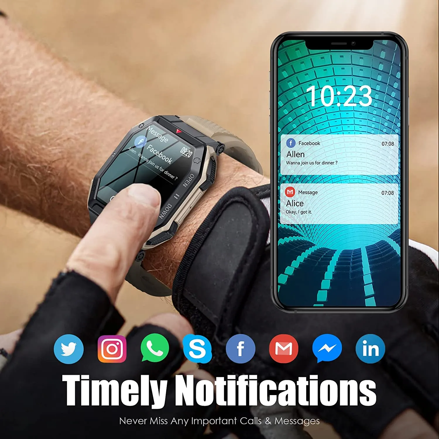 Military Smart Watch for Men with Call (Answer/Make) Outdoor Tactical Sports Watch Rugged 1.85" HD Big Screen Fitness Tracker Heart Rate