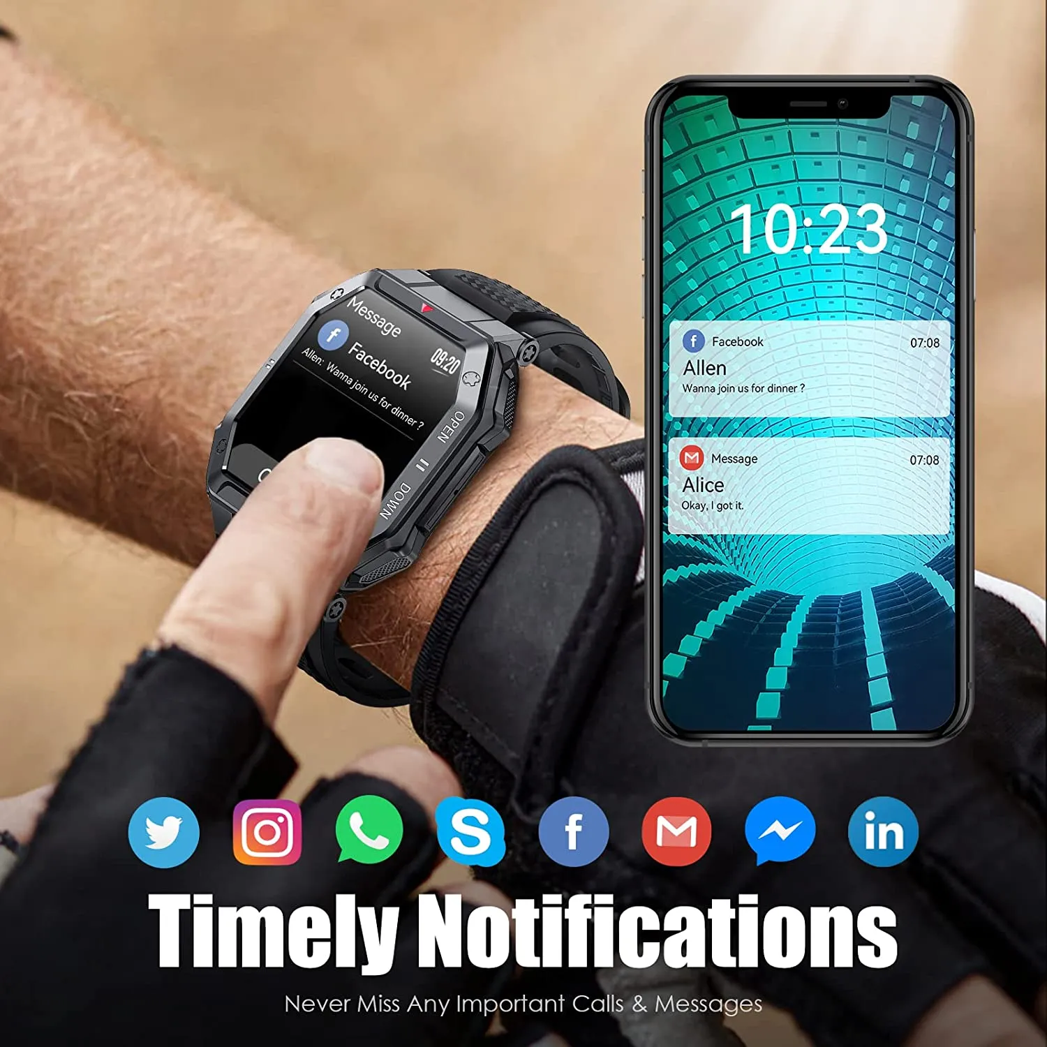 Military Smart Watch for Men with Call (Answer/Make) Outdoor Tactical Sports Watch Rugged 1.85" HD Big Screen Fitness Tracker Heart Rate