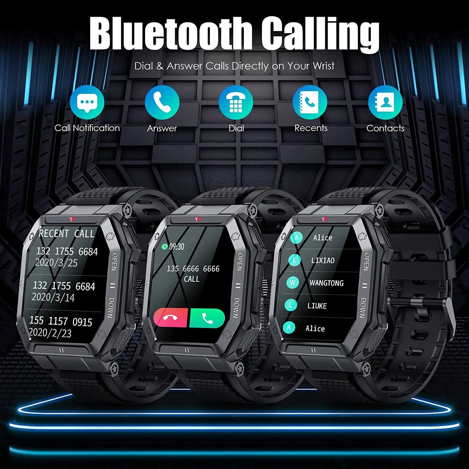 Military Smart Watch for Men with Call (Answer/Make) Outdoor Tactical Sports Watch Rugged 1.85" HD Big Screen Fitness Tracker Heart Rate