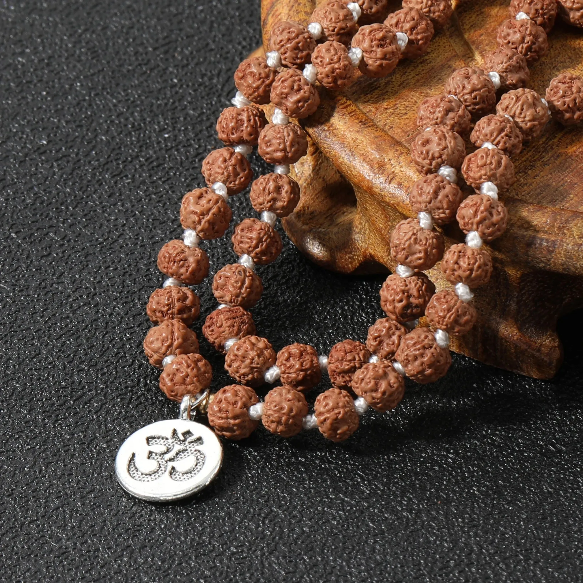 Natural Rudraksha Knotted 108 Mala Bead Necklace Meditation
