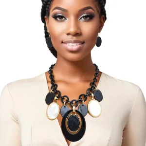 Necklace Black White Oval Swirled Set for Women