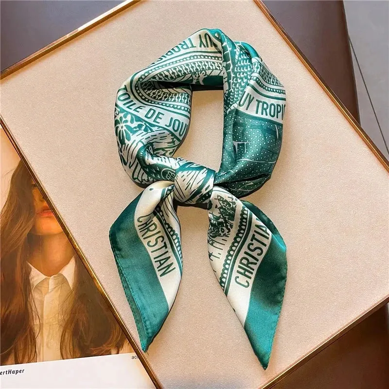New Women's Silk Satin Hair Scarves Fashion Square Printed Headscarf 70cm Elegant Versatile Accessory for Chic Styling