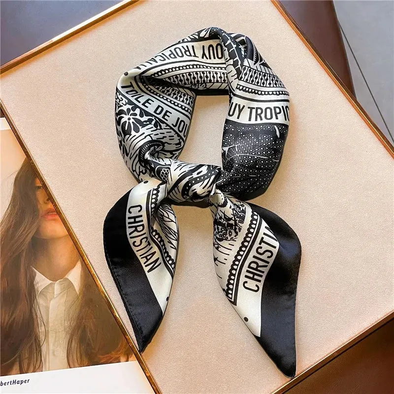 New Women's Silk Satin Hair Scarves Fashion Square Printed Headscarf 70cm Elegant Versatile Accessory for Chic Styling