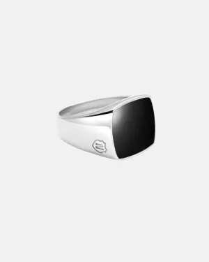 Nialaya Men's Silver Signet Ring with Onyx