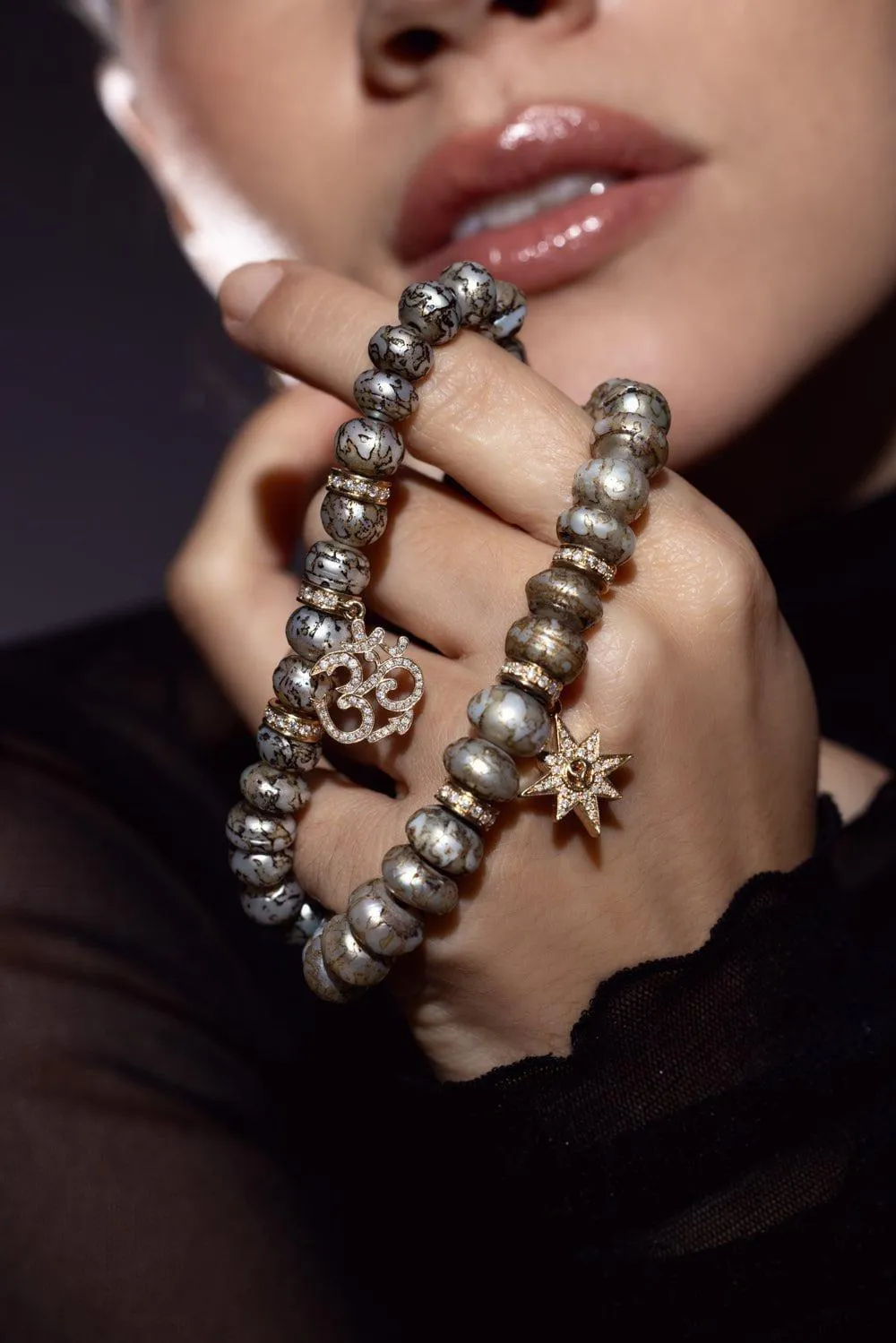 Om Charm Pearl Beaded Bracelet