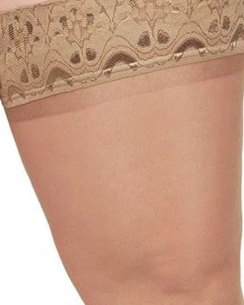 Plus Size Curvy Silky Sheer Lace Top Thigh High Stocking | City Beige