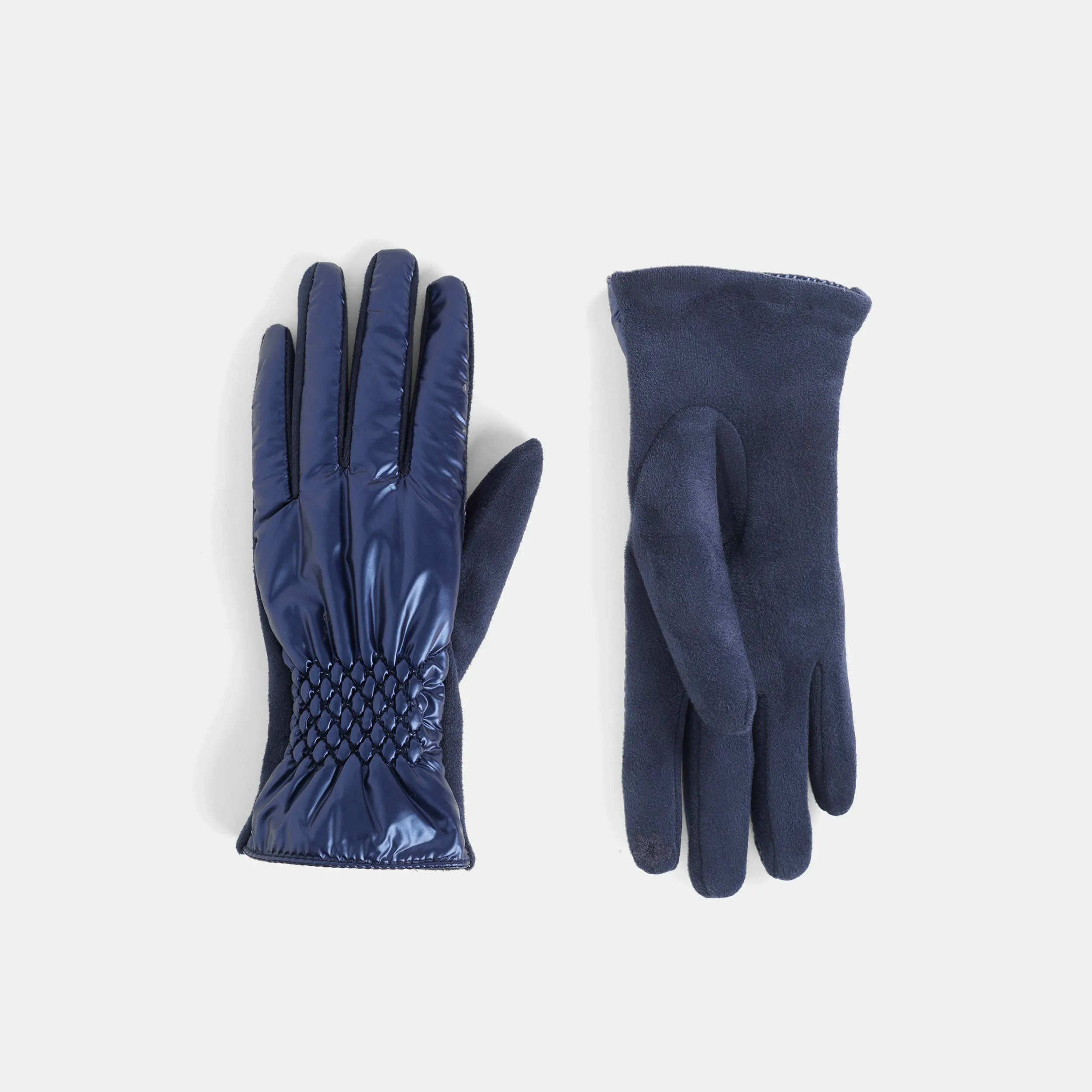 Puffer Stretch Wrist Touchscreen Gloves - Navy - Final Sale