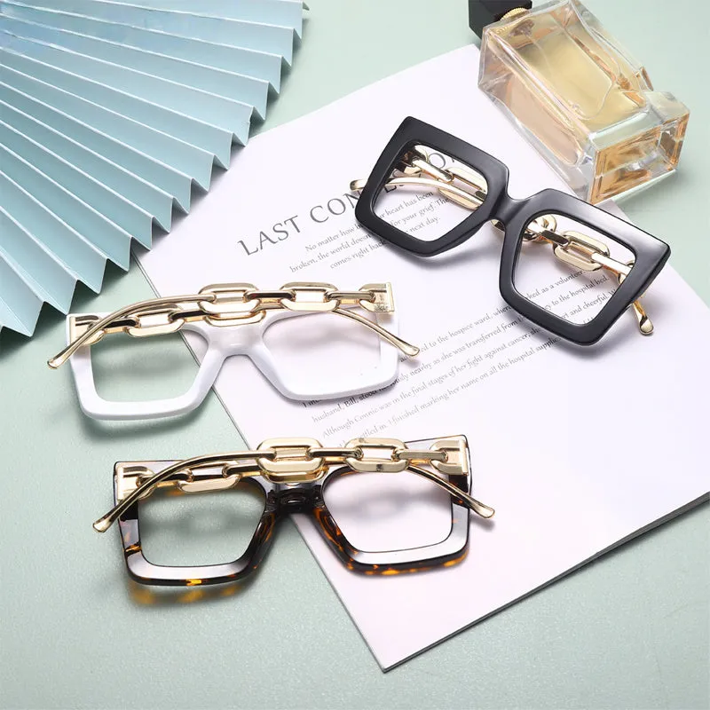 Punk Hollow Chain Arm Clear Lens Frame Eyewear