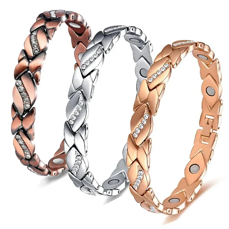Pure Copper  Crystal Accent Magnetic Energy Bracelets 