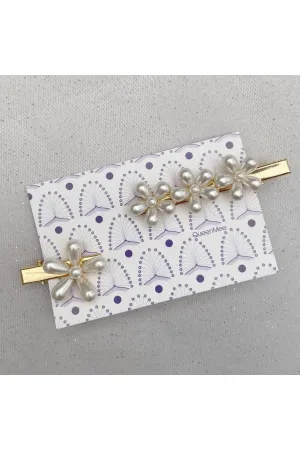 Queenmee Hair Accessories Pearl Hair Grips Flower Hair Clips Gold Crocodile Hair Clips Set Of 2