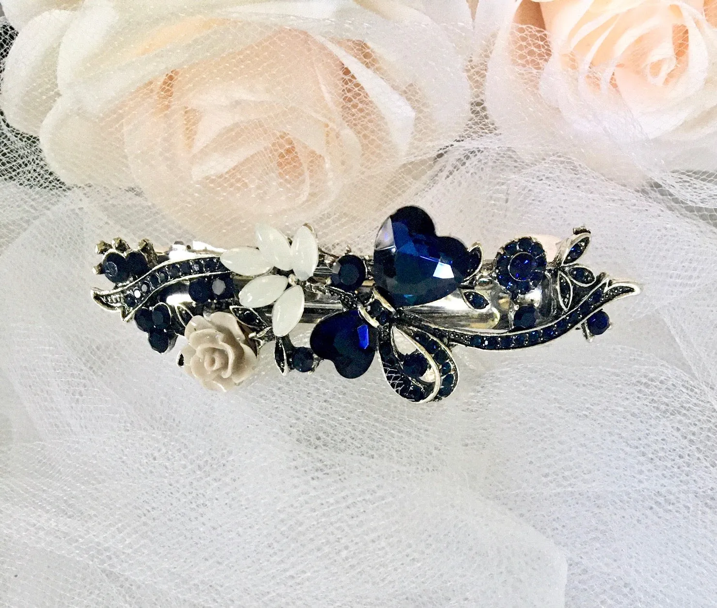 "Cyane" - Blue Crystal Bridal Hair Clips / Barrettes