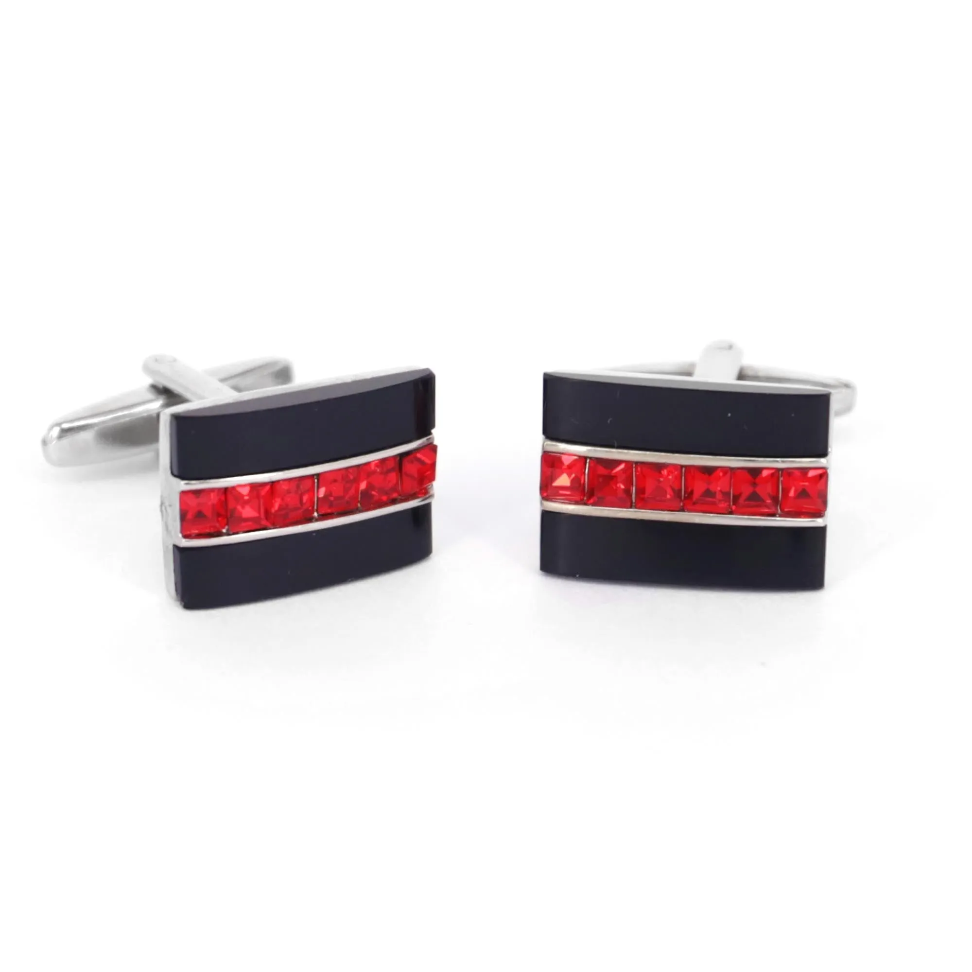 Red Crystal and White/Black Fiber glass Rectangle Cufflinks (Online Exclusive)