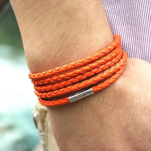 Retro Wrap Long Leather Bracelet - Chain link male charm bracelet with 5 laps