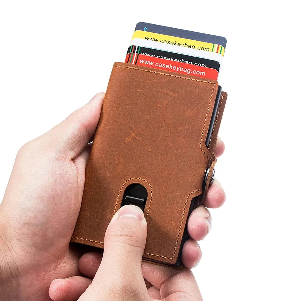 RFID Blocking Slim Leather Pop-Up Cardholder Wallet