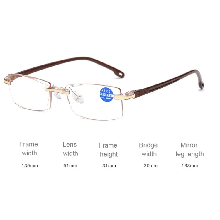 Rimless Anti Blue-ray Blue Film Lenses Presbyopic Glasses,  1.50D(Brown)