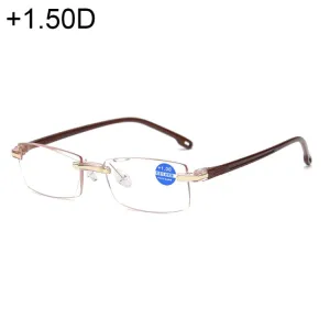 Rimless Anti Blue-ray Blue Film Lenses Presbyopic Glasses,  1.50D(Brown)