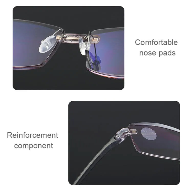 Rimless Anti Blue-ray Blue Film Lenses Presbyopic Glasses,  1.50D(Brown)