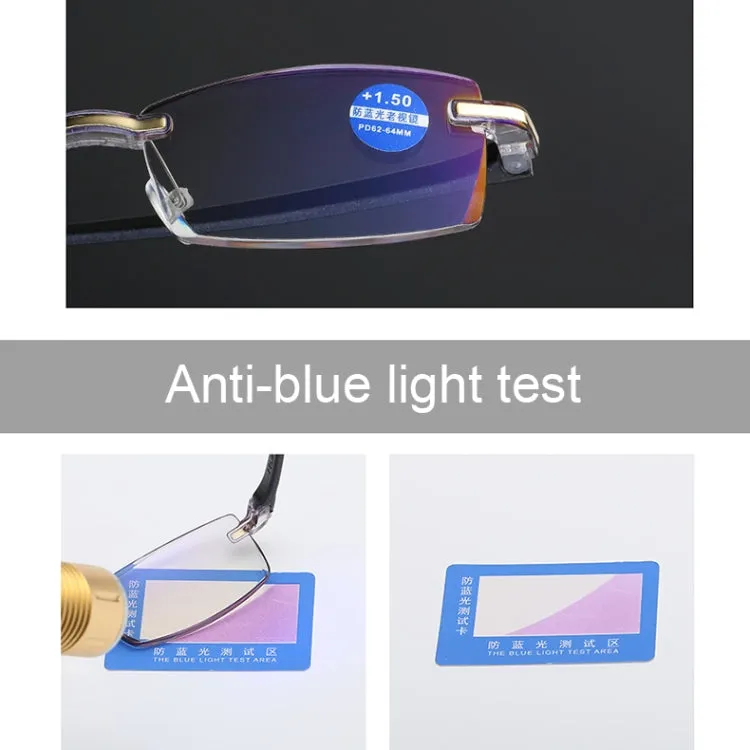 Rimless Anti Blue-ray Blue Film Lenses Presbyopic Glasses,  3.50D(Brown)