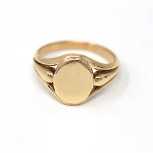 Sale - Blank Signet Ring - Retro 10k Yellow Gold Statement Customizable Engrave - Vintage Circa 1940s Era Size 11 3/4 Masculine 40s Jewelry