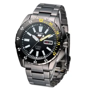 Seiko SRP363 Men's 5 Sports Black Dial Black IP Steel Bracelet Automatic Watch