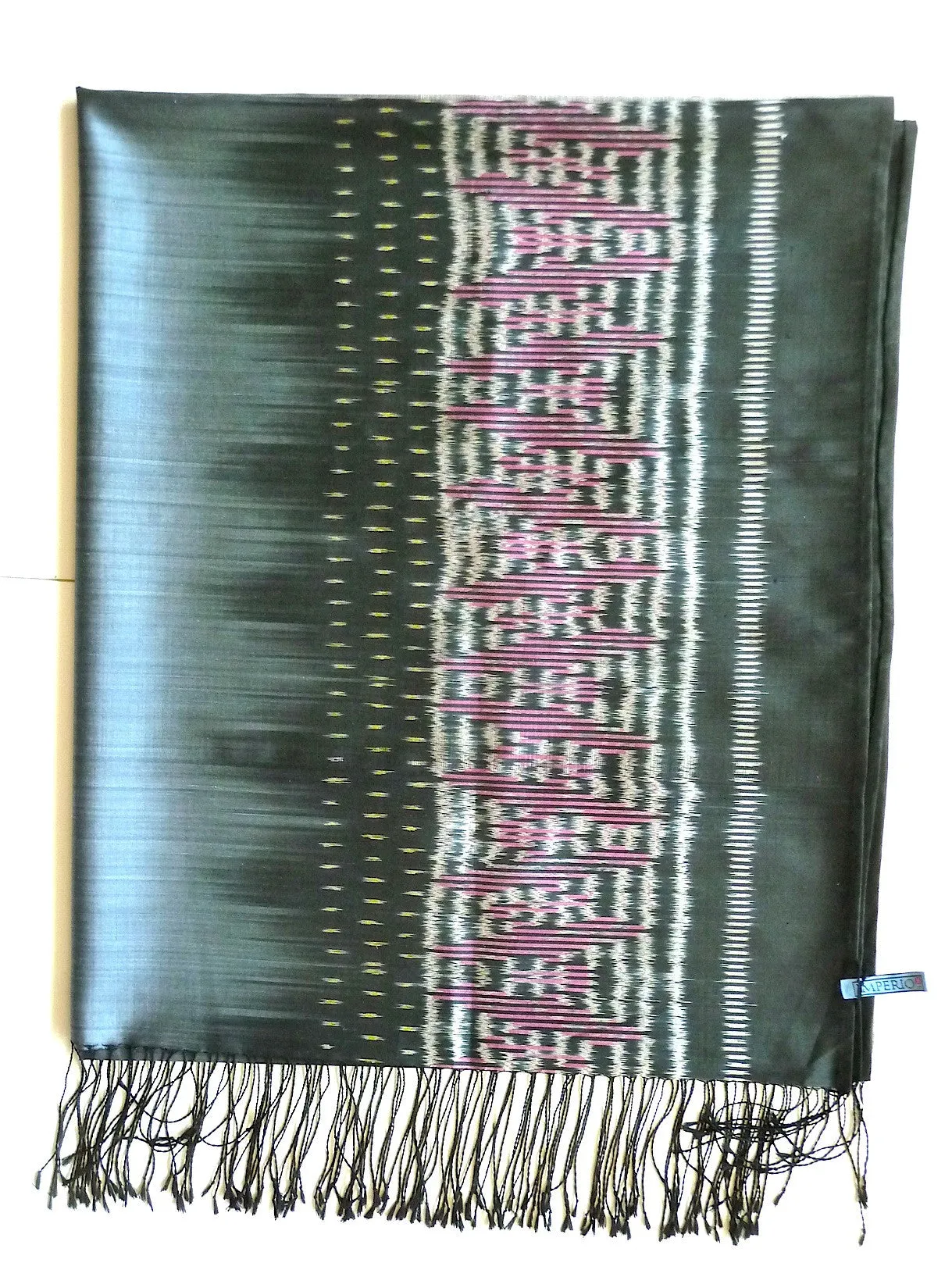 Silk Ikat Shawl Or Throw Black Red Teal