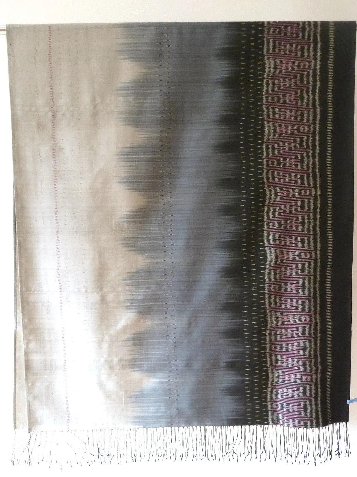 Silk Ikat Shawl Or Throw Black Red Teal