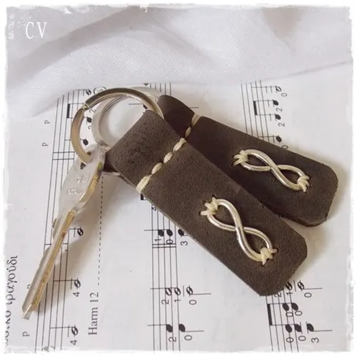 Silver Infinity Leather Keychain ~