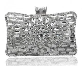 Silver Rhinestone Embellished Clutch Bag
