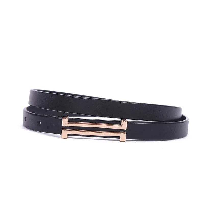 Solid Color Genuine Leather H Buckle Belt - 5 Colors